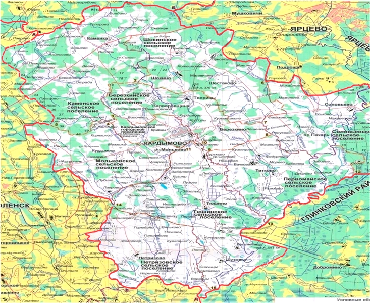 Карта кардымовского района смоленской области подробная с деревнями